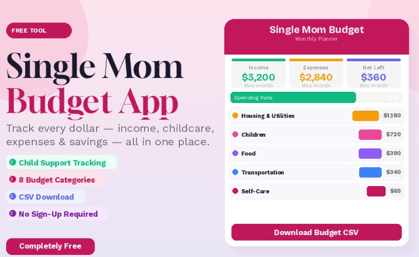 Single Mom Budget App & Monthly Planner