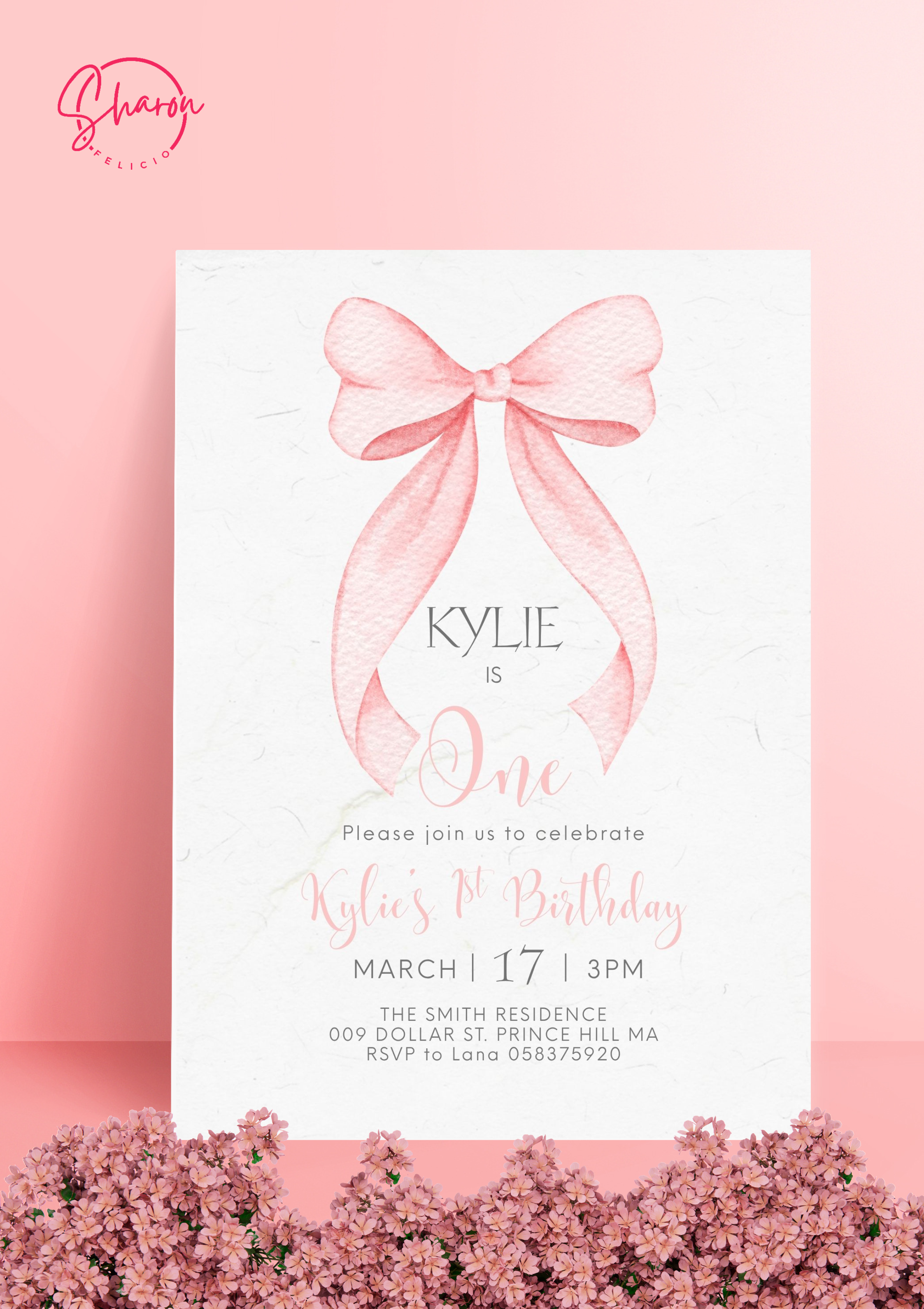 Pink Bow Birthday Invitation