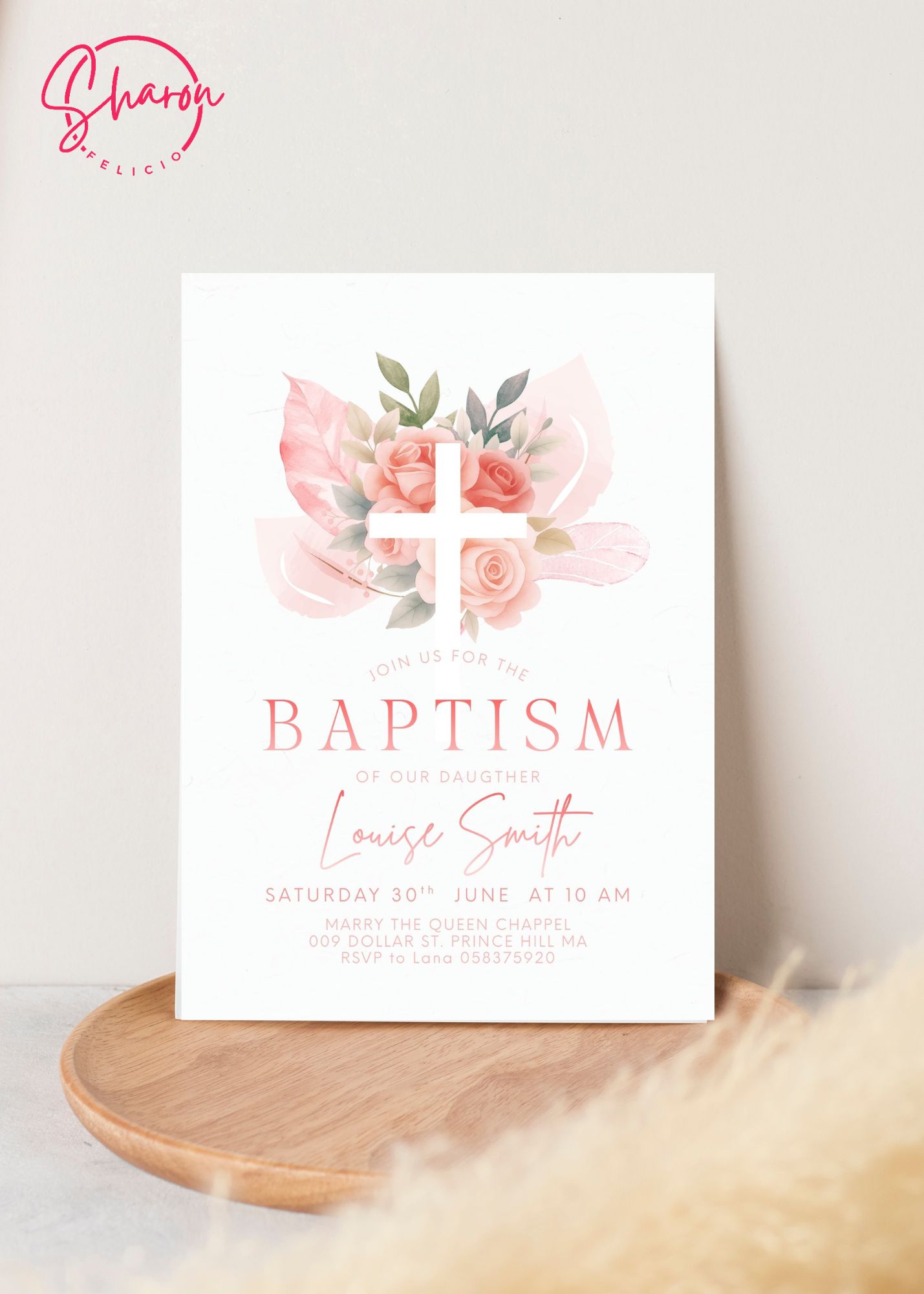 Boho Floral Baptism Invitation for Girls