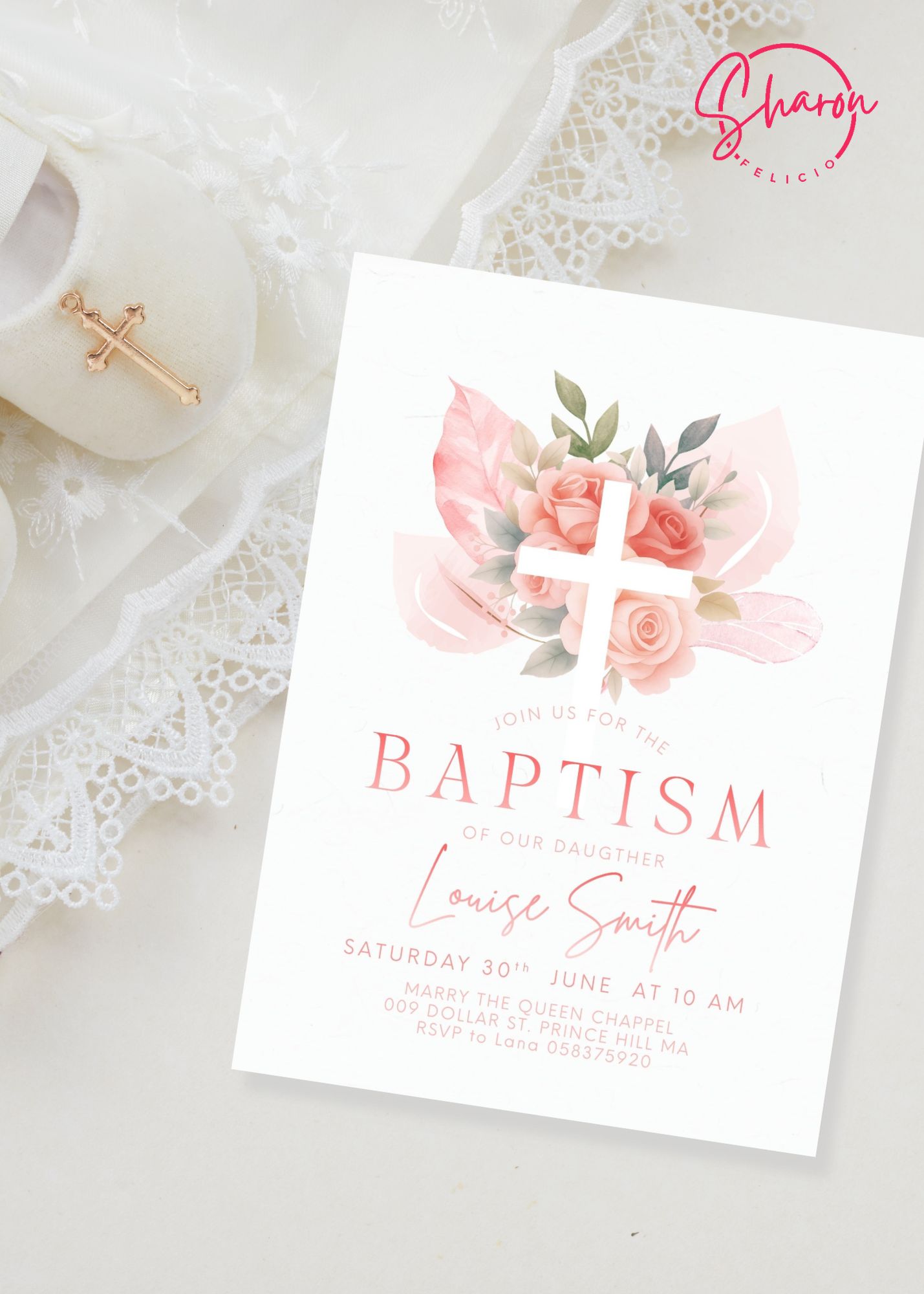 Boho Floral Baptism Invitation for Girls - Image 2