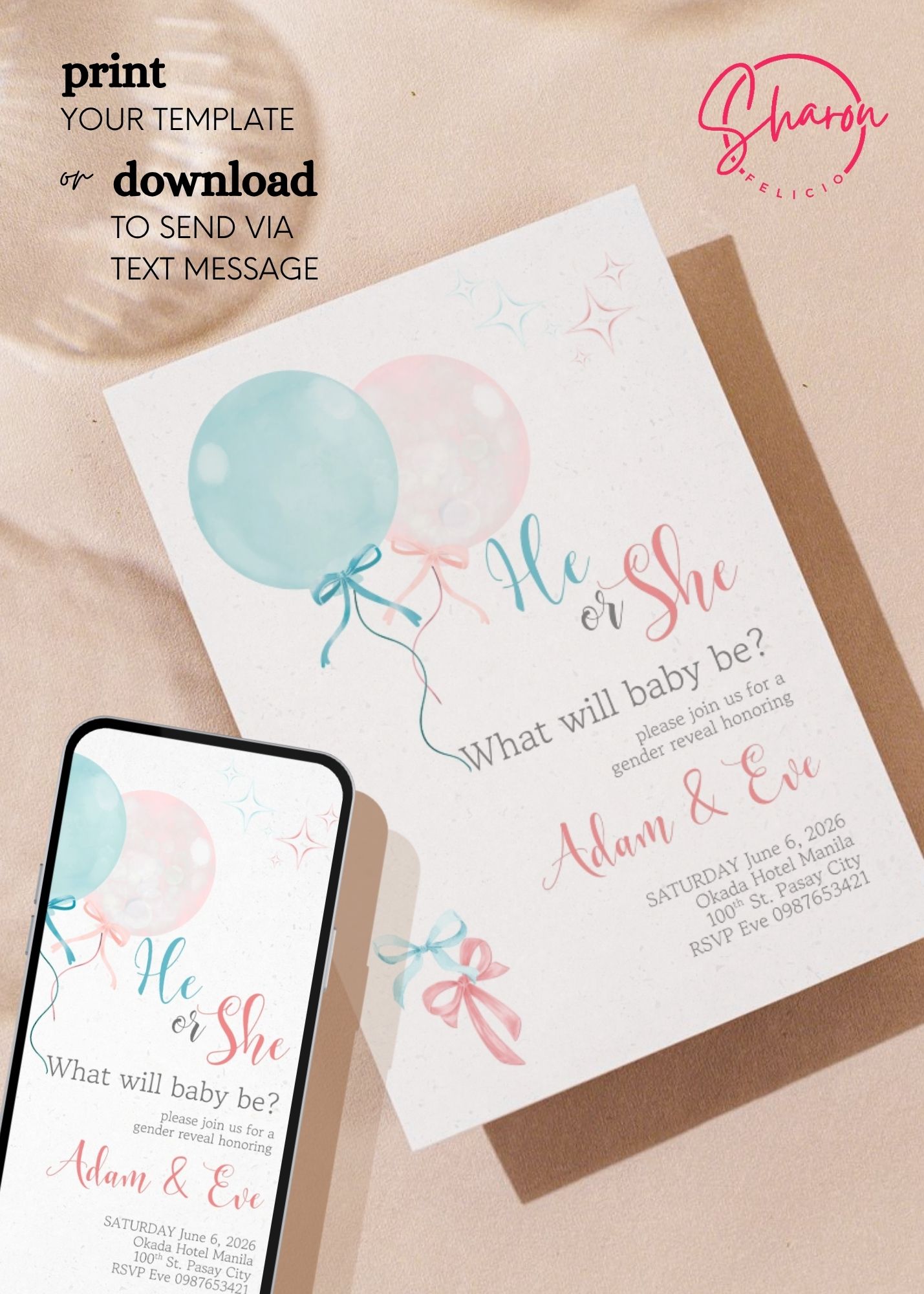 Baby Gender Reveal Party Invite | Printable Digital Invitation Template - Image 3