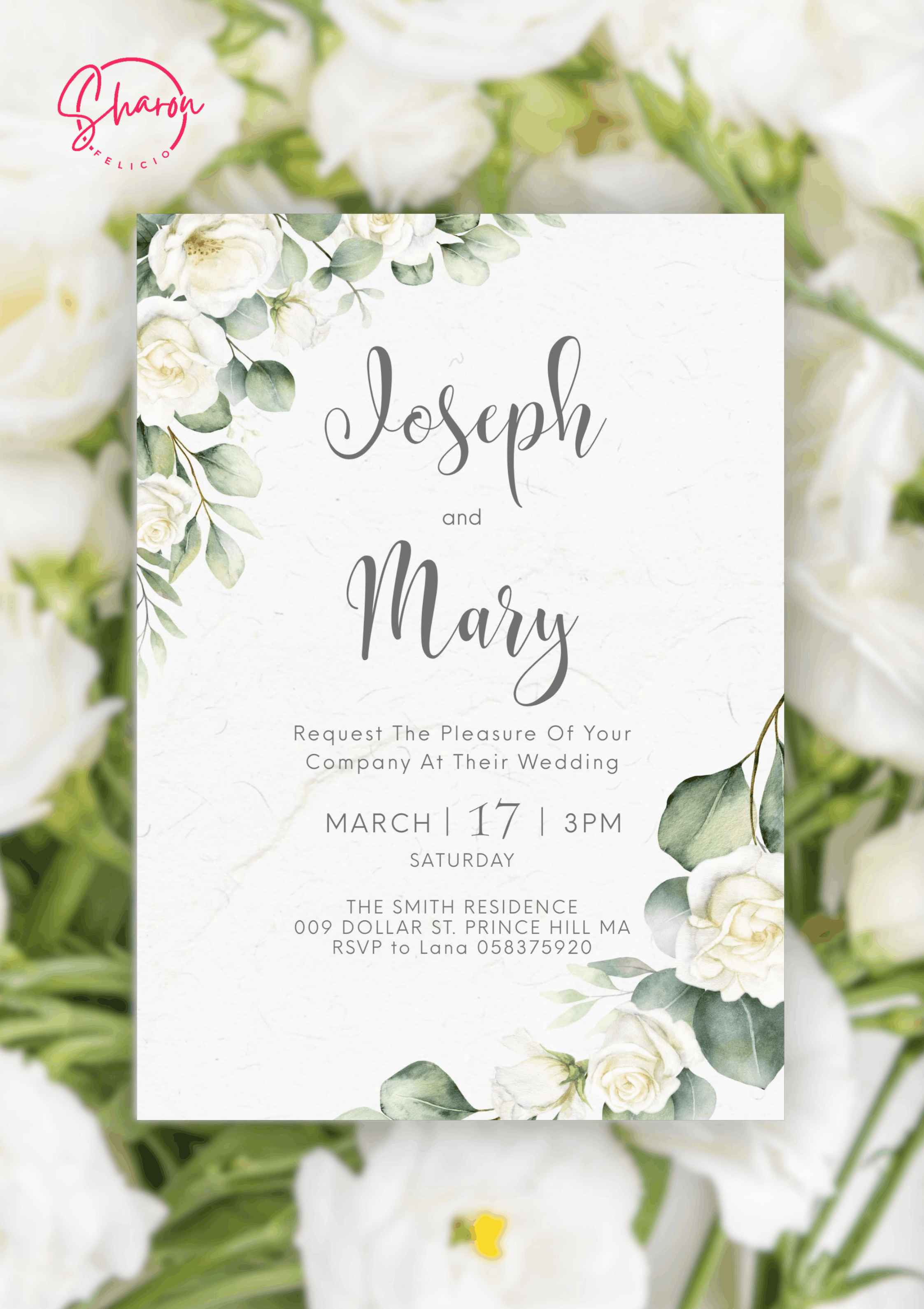 Elegant White Floral Wedding Invitation